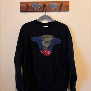 Men's Black Sweater with Camouflage and Red Accents